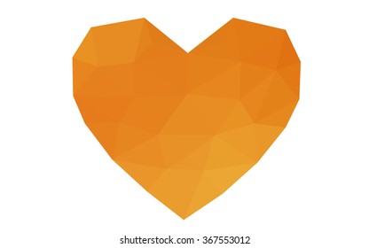 Orange heart isolated on white background. Geometric rumpled triangular low poly origami style gradient graphic illustration. Vector polygonal design for your business.