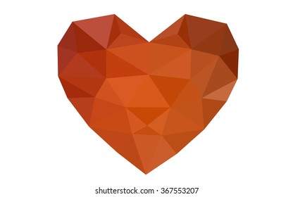 Orange heart isolated on white background. Geometric rumpled triangular low poly origami style gradient graphic illustration. Vector polygonal design for your business.