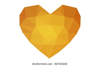 Orange heart isolated on white background. Geometric rumpled triangular low poly origami style gradient graphic illustration. Vector polygonal design for your business.