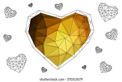 Orange heart isolated on white background. Geometric rumpled triangular low poly origami style gradient graphic illustration. Vector polygonal design for your business.