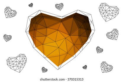 Orange heart isolated on white background. Geometric rumpled triangular low poly origami style gradient graphic illustration. Vector polygonal design for your business.