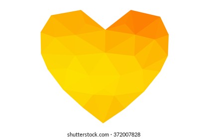 Orange heart isolated on white background. Geometric rumpled triangular low poly origami style gradient graphic illustration. Vector polygonal design for your business.