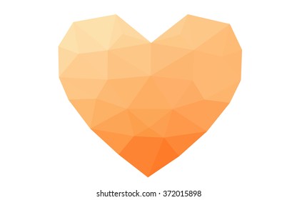 Orange heart isolated on white background. Geometric rumpled triangular low poly origami style gradient graphic illustration. Vector polygonal design for your business.