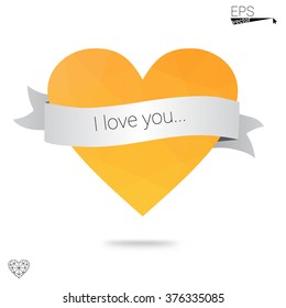 Orange heart isolated on white background. Geometric rumpled triangular low poly origami style gradient graphic illustration. Vector polygonal design for your business.