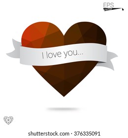 Orange heart isolated on white background. Geometric rumpled triangular low poly origami style gradient graphic illustration. Vector polygonal design for your business.