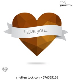 Orange heart isolated on white background. Geometric rumpled triangular low poly origami style gradient graphic illustration. Vector polygonal design for your business.
