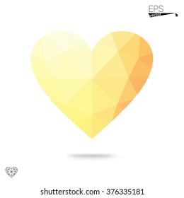 Orange heart isolated on white background. Geometric rumpled triangular low poly origami style gradient graphic illustration. Vector polygonal design for your business.