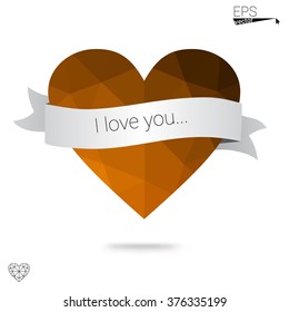 Orange heart isolated on white background. Geometric rumpled triangular low poly origami style gradient graphic illustration. Vector polygonal design for your business.