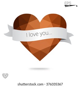 Orange heart isolated on white background. Geometric rumpled triangular low poly origami style gradient graphic illustration. Vector polygonal design for your business.