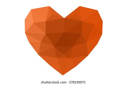 Orange heart isolated on white background. Geometric rumpled triangular low poly origami style gradient graphic illustration. Vector polygonal design for your business.