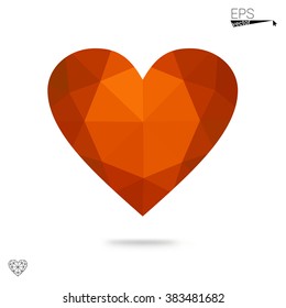 Orange heart isolated on white background. Geometric rumpled triangular low poly origami style gradient graphic illustration. Vector polygonal design for your business. Orange heart isolated on white background. Geometric rumpled triangular low poly origami style gradient graphic illustration. Vector polygonal design for your business.