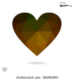 Orange heart isolated on white background. Geometric rumpled triangular low poly origami style gradient graphic illustration. Vector polygonal design for your business.