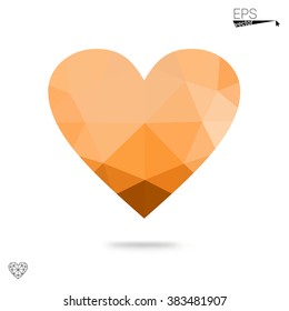 Orange heart isolated on white background. Geometric rumpled triangular low poly origami style gradient graphic illustration. Vector polygonal design for your business.