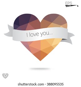 Orange heart isolated on white background. Geometric rumpled triangular low poly origami style gradient graphic illustration. Vector polygonal design for your business.