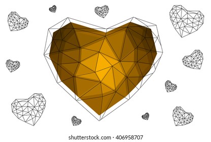 Orange heart isolated on white background. Geometric rumpled triangular low poly origami style gradient graphic illustration. Vector polygonal design for your business.