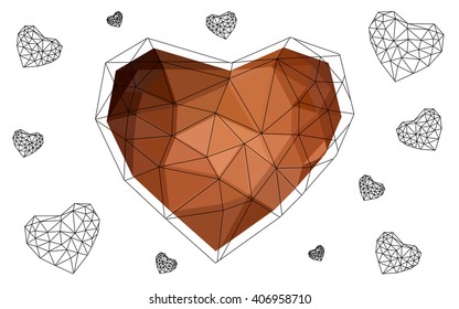 Orange heart isolated on white background. Geometric rumpled triangular low poly origami style gradient graphic illustration. Vector polygonal design for your business.