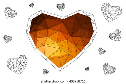 Orange heart isolated on white background. Geometric rumpled triangular low poly origami style gradient graphic illustration. Vector polygonal design for your business.
