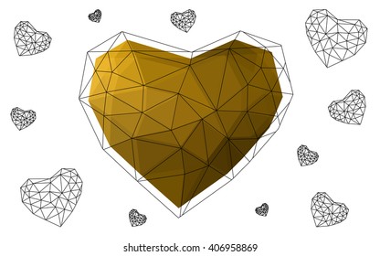 Orange heart isolated on white background. Geometric rumpled triangular low poly origami style gradient graphic illustration. Vector polygonal design for your business.