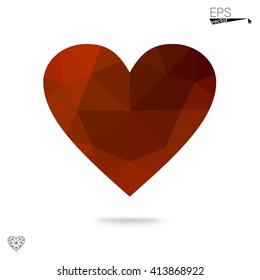 Orange heart isolated on white background. Geometric rumpled triangular low poly origami style gradient graphic illustration. Vector polygonal design for your business.