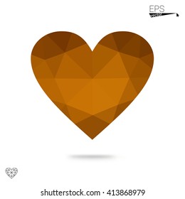 Orange heart isolated on white background. Geometric rumpled triangular low poly origami style gradient graphic illustration. Vector polygonal design for your business.