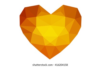 Orange heart isolated on white background. Geometric rumpled triangular low poly origami style gradient graphic illustration. Vector polygonal design for your business.