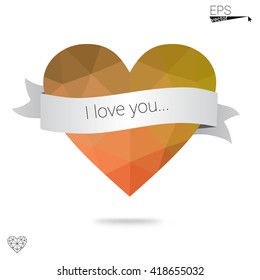 Orange heart isolated on white background. Geometric rumpled triangular low poly origami style gradient graphic illustration. Vector polygonal design for your business.