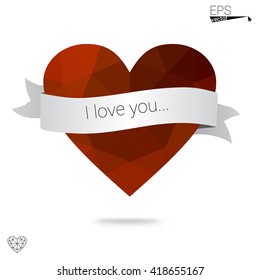 Orange heart isolated on white background. Geometric rumpled triangular low poly origami style gradient graphic illustration. Vector polygonal design for your business.