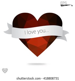 Orange heart isolated on white background. Geometric rumpled triangular low poly origami style gradient graphic illustration. Vector polygonal design for your business.