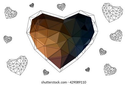 Orange heart isolated on white background. Geometric rumpled triangular low poly origami style gradient graphic illustration. Vector polygonal design for your business. Orange heart isolated on white background. Geometric rumpled triangular low poly origami style gradient graphic illustration. Vector polygonal design for your business.