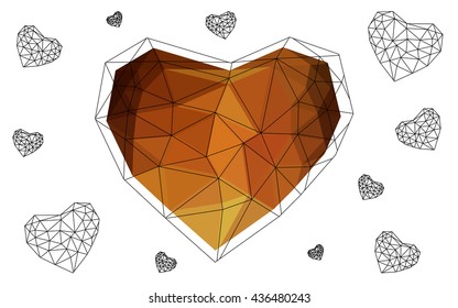 Orange heart isolated on white background. Geometric rumpled triangular low poly origami style gradient graphic illustration. Vector polygonal design for your business.