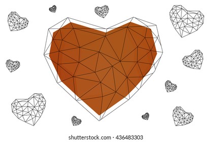Orange heart isolated on white background. Geometric rumpled triangular low poly origami style gradient graphic illustration. Vector polygonal design for your business.