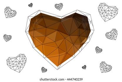 Orange heart isolated on white background. Geometric rumpled triangular low poly origami style gradient graphic illustration. Vector polygonal design for your business.