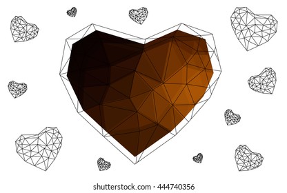 Orange heart isolated on white background. Geometric rumpled triangular low poly origami style gradient graphic illustration. Vector polygonal design for your business.