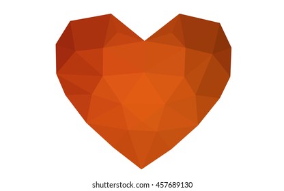 Orange heart isolated on white background. Geometric rumpled triangular low poly origami style gradient graphic illustration. Vector polygonal design for your business.