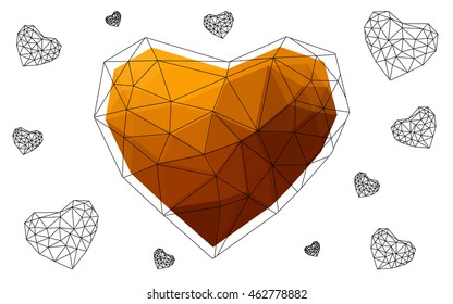 Orange heart isolated on white background. Geometric rumpled triangular low poly origami style gradient graphic illustration. Vector polygonal design for your business.