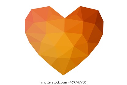 Orange heart isolated on white background. Geometric rumpled triangular low poly origami style gradient graphic illustration. Vector polygonal design for your business.