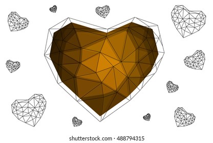 Orange heart isolated on white background. Geometric rumpled triangular low poly origami style gradient graphic illustration. Vector polygonal design for your business.