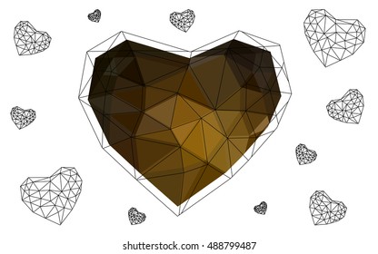 Orange heart isolated on white background. Geometric rumpled triangular low poly origami style gradient graphic illustration. Vector polygonal design for your business.