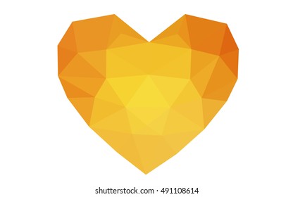 Orange heart isolated on white background. Geometric rumpled triangular low poly origami style gradient graphic illustration. Vector polygonal design for your business.