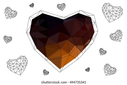 Orange heart isolated on white background. Geometric rumpled triangular low poly origami style gradient graphic illustration. Vector polygonal design for your business.