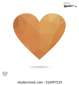 Orange heart isolated on white background. Geometric rumpled triangular low poly origami style gradient graphic illustration. Vector polygonal design for your business.