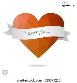 Orange heart isolated on white background. Geometric rumpled triangular low poly origami style gradient graphic illustration. Vector polygonal design for your business.