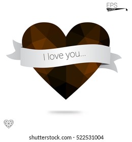 Orange heart isolated on white background. Geometric rumpled triangular low poly origami style gradient graphic illustration. Vector polygonal design for your business.