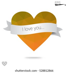 Orange heart isolated on white background. Geometric rumpled triangular low poly origami style gradient graphic illustration. Vector polygonal design for your business.