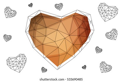 Orange heart isolated on white background. Geometric rumpled triangular low poly origami style gradient graphic illustration. Vector polygonal design for your business.