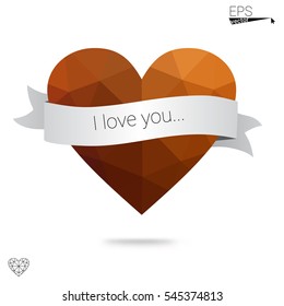 Orange heart isolated on white background. Geometric rumpled triangular low poly origami style gradient graphic illustration. Vector polygonal design for your business.