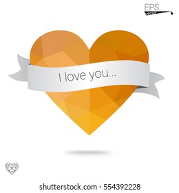 Orange heart isolated on white background. Geometric rumpled triangular low poly origami style gradient graphic illustration. Vector polygonal design for your business.