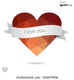 Orange heart isolated on white background. Geometric rumpled triangular low poly origami style gradient graphic illustration. Vector polygonal design for your business.