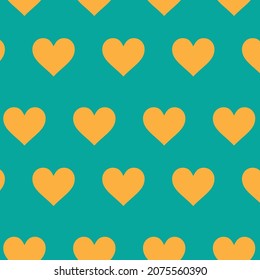 Orange heart patterns on green background, vector, textile, fabric, decorative, notebook cover