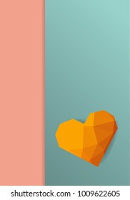 orange heart polygon geometry on pink and green pastel colors background.